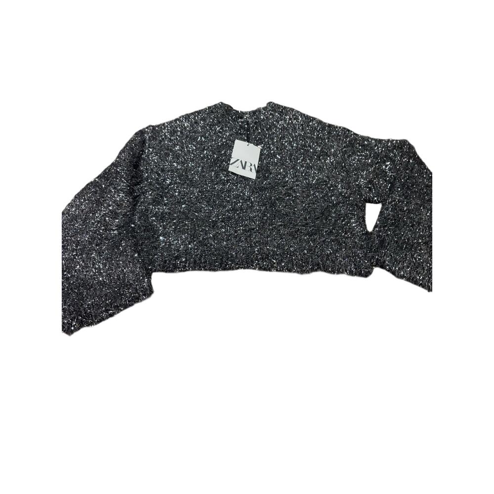 Zara 9-10 silver metallic shimmer sweater bell sleeve dressy nwt